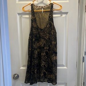 Free People Black and Tan Velvety Sleeveless Dress with Studded Neckline NWOT